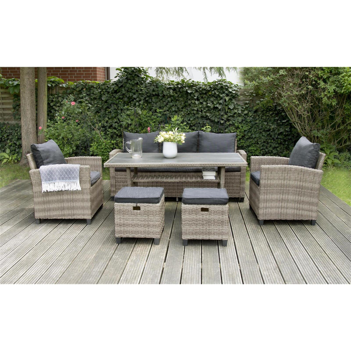 »Alpi II« Dininglounge Set, Polyrattan, grau,...