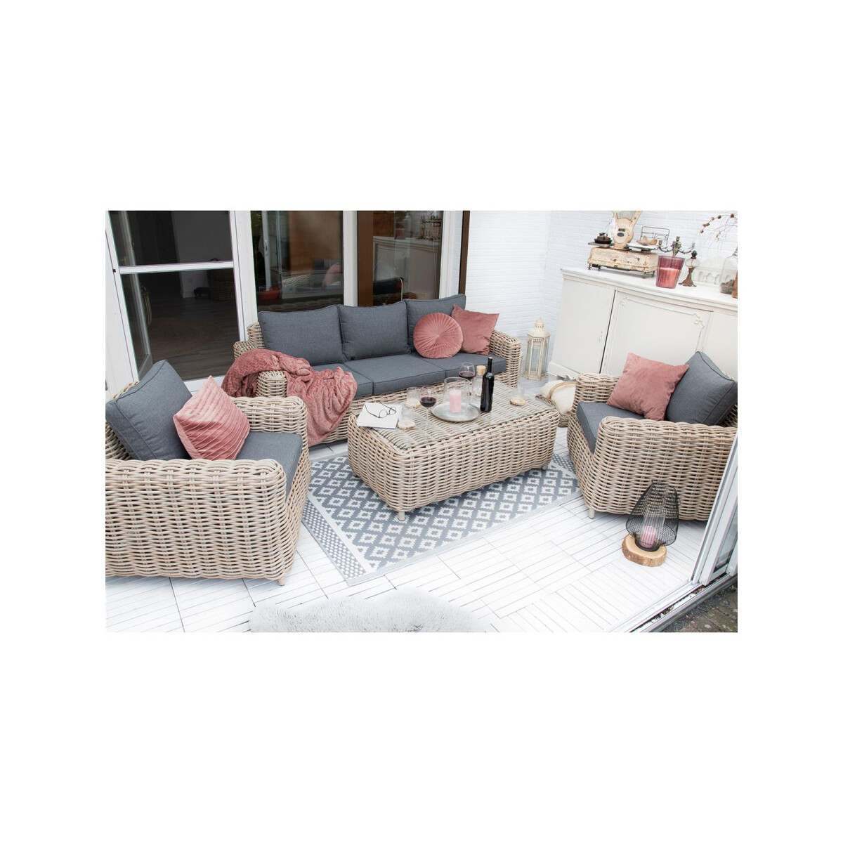 »Merando« Gartenlounge Set, Polyrattan, grau,...